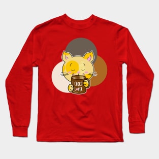 Yellow cat drinking chocolate lover Long Sleeve T-Shirt